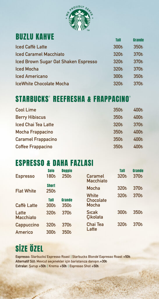 İçecekler Menü Türkçe