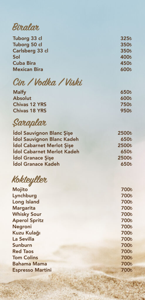 İçecekler Menü Türkçe