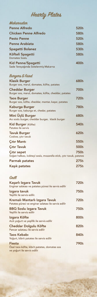 Restoran Menü Türkçe